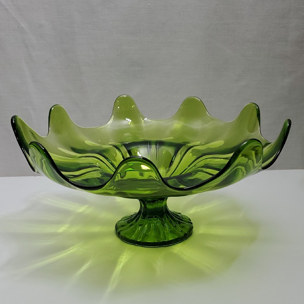 Vintage L.E. Smith Simplicity Line Green Pedestal Compote" or "Viking Glass Epic